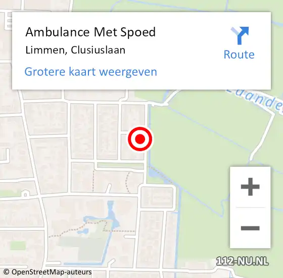 Locatie op kaart van de 112 melding: Ambulance Met Spoed Naar Limmen, Clusiuslaan op 4 mei 2024 04:37