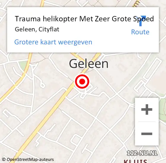 Locatie op kaart van de 112 melding: Trauma helikopter Met Zeer Grote Spoed Naar Geleen, Cityflat op 4 mei 2024 05:12