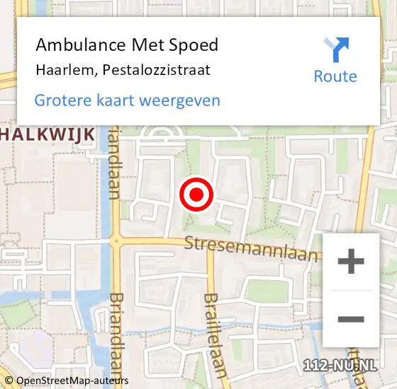 Locatie op kaart van de 112 melding: Ambulance Met Spoed Naar Haarlem, Pestalozzistraat op 4 mei 2024 05:16