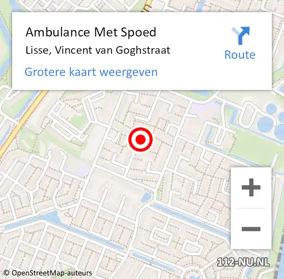 Locatie op kaart van de 112 melding: Ambulance Met Spoed Naar Lisse, Vincent van Goghstraat op 4 mei 2024 05:21