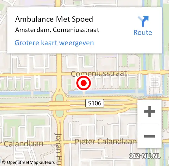 Locatie op kaart van de 112 melding: Ambulance Met Spoed Naar Amsterdam, Comeniusstraat op 4 mei 2024 05:25