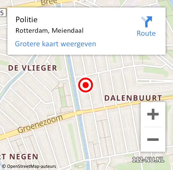 Locatie op kaart van de 112 melding: Politie Rotterdam, Meiendaal op 4 mei 2024 05:49