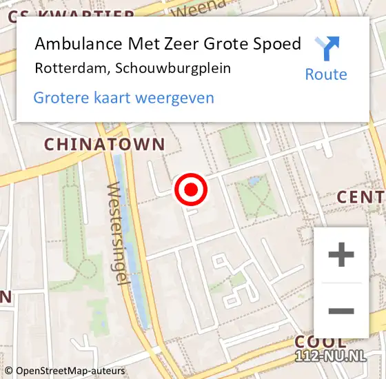 Locatie op kaart van de 112 melding: Ambulance Met Zeer Grote Spoed Naar Rotterdam, Schouwburgplein op 4 mei 2024 06:25