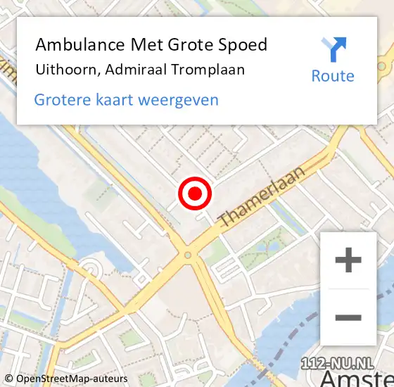 Locatie op kaart van de 112 melding: Ambulance Met Grote Spoed Naar Uithoorn, Admiraal Tromplaan op 4 mei 2024 06:36