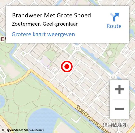 Locatie op kaart van de 112 melding: Brandweer Met Grote Spoed Naar Zoetermeer, Geel-groenlaan op 4 mei 2024 07:10