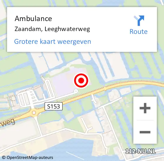 Locatie op kaart van de 112 melding: Ambulance Zaandam, Leeghwaterweg op 4 mei 2024 07:11