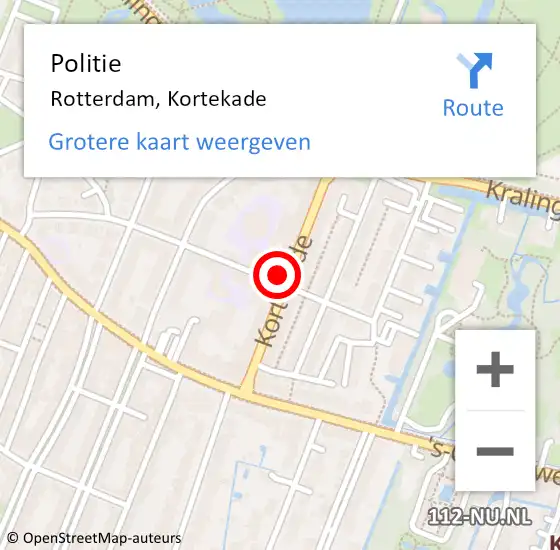 Locatie op kaart van de 112 melding: Politie Rotterdam, Kortekade op 4 mei 2024 07:18
