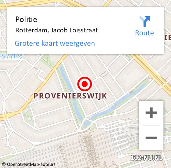 Locatie op kaart van de 112 melding: Politie Rotterdam, Jacob Loisstraat op 4 mei 2024 07:40