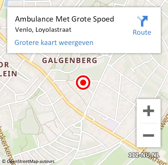 Locatie op kaart van de 112 melding: Ambulance Met Grote Spoed Naar Venlo, Loyolastraat op 4 oktober 2014 16:36