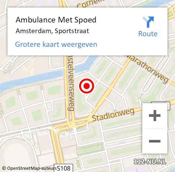 Locatie op kaart van de 112 melding: Ambulance Met Spoed Naar Amsterdam, Sportstraat op 4 mei 2024 08:35