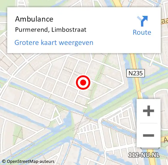 Locatie op kaart van de 112 melding: Ambulance Purmerend, Limbostraat op 4 mei 2024 08:51