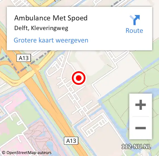 Locatie op kaart van de 112 melding: Ambulance Met Spoed Naar Delft, Kleveringweg op 4 mei 2024 09:43