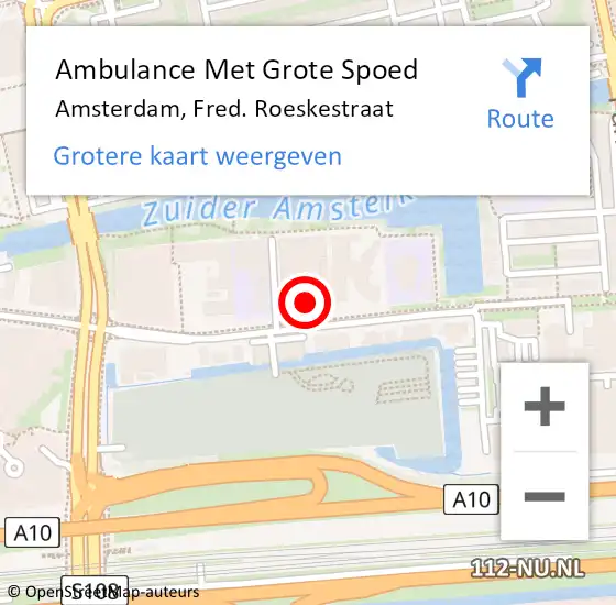 Locatie op kaart van de 112 melding: Ambulance Met Grote Spoed Naar Amsterdam, Fred. Roeskestraat op 4 mei 2024 09:53