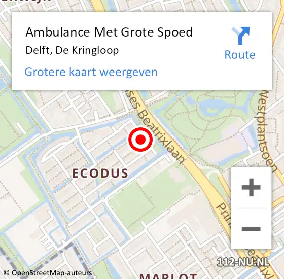 Locatie op kaart van de 112 melding: Ambulance Met Grote Spoed Naar Delft, De Kringloop op 4 mei 2024 09:54