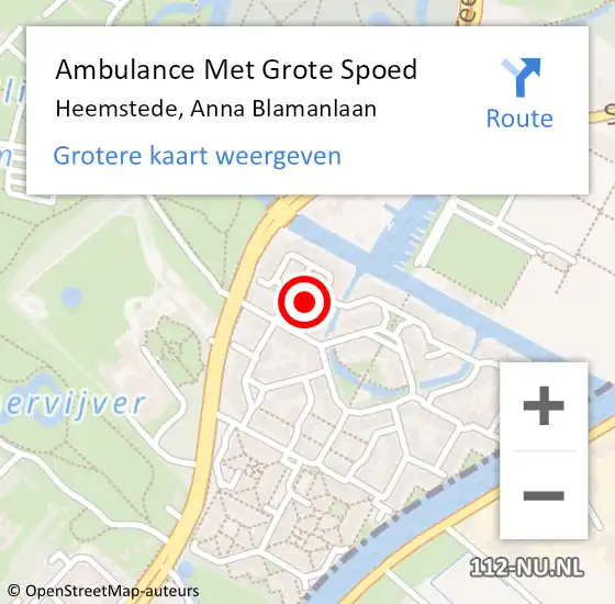 Locatie op kaart van de 112 melding: Ambulance Met Grote Spoed Naar Heemstede, Anna Blamanlaan op 4 mei 2024 10:07