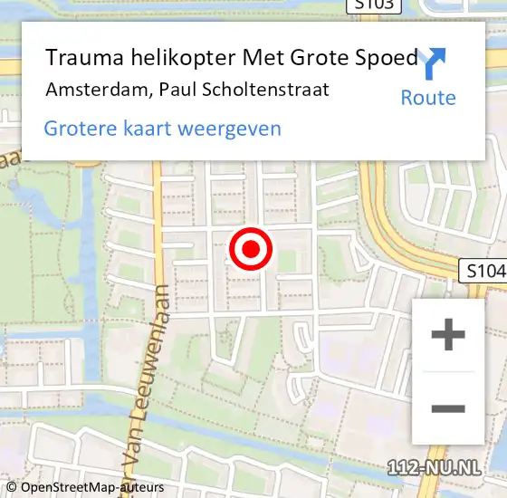 Locatie op kaart van de 112 melding: Trauma helikopter Met Grote Spoed Naar Amsterdam, Paul Scholtenstraat op 4 mei 2024 10:48