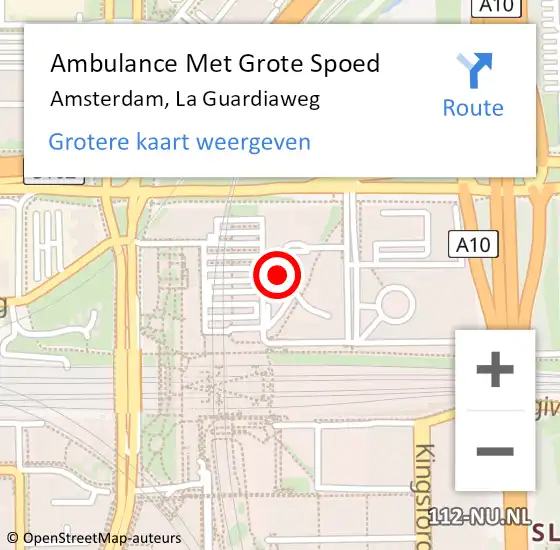 Locatie op kaart van de 112 melding: Ambulance Met Grote Spoed Naar Amsterdam, La Guardiaweg op 4 mei 2024 10:55
