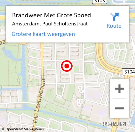 Locatie op kaart van de 112 melding: Brandweer Met Grote Spoed Naar Amsterdam, Paul Scholtenstraat op 4 mei 2024 10:57