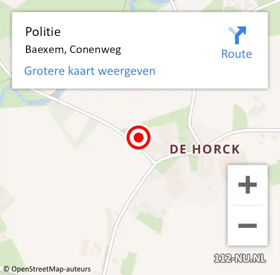 Locatie op kaart van de 112 melding: Politie Baexem, Conenweg op 4 mei 2024 11:20