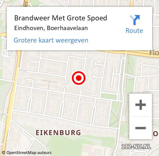 Locatie op kaart van de 112 melding: Brandweer Met Grote Spoed Naar Eindhoven, Boerhaavelaan op 4 mei 2024 11:21