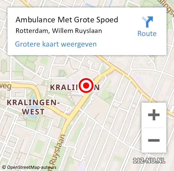 Locatie op kaart van de 112 melding: Ambulance Met Grote Spoed Naar Rotterdam, Willem Ruyslaan op 4 mei 2024 11:26