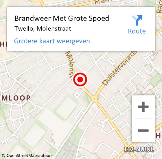 Locatie op kaart van de 112 melding: Brandweer Met Grote Spoed Naar Twello, Molenstraat op 4 mei 2024 11:33