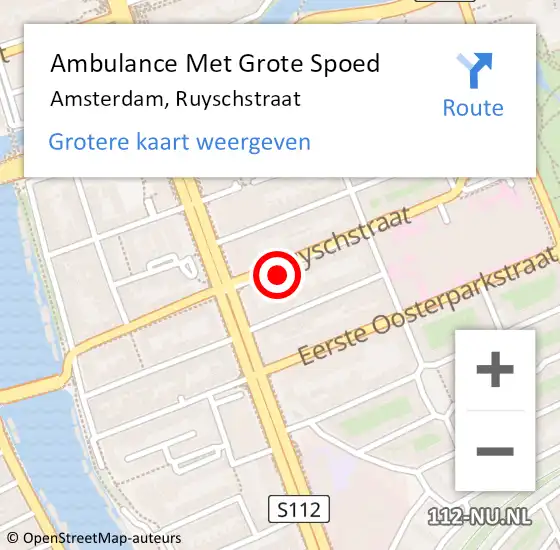 Locatie op kaart van de 112 melding: Ambulance Met Grote Spoed Naar Amsterdam, Ruyschstraat op 4 mei 2024 11:50