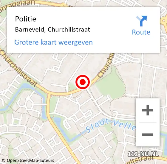 Locatie op kaart van de 112 melding: Politie Barneveld, Churchillstraat op 4 mei 2024 11:51