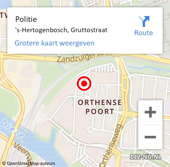 Locatie op kaart van de 112 melding: Politie 's-Hertogenbosch, Gruttostraat op 4 mei 2024 11:51