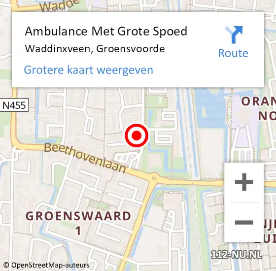 Locatie op kaart van de 112 melding: Ambulance Met Grote Spoed Naar Waddinxveen, Groensvoorde op 4 mei 2024 11:54