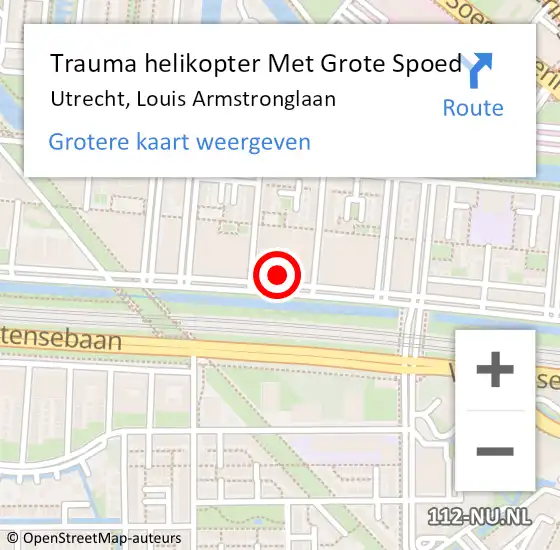 Locatie op kaart van de 112 melding: Trauma helikopter Met Grote Spoed Naar Utrecht, Louis Armstronglaan op 4 mei 2024 12:14