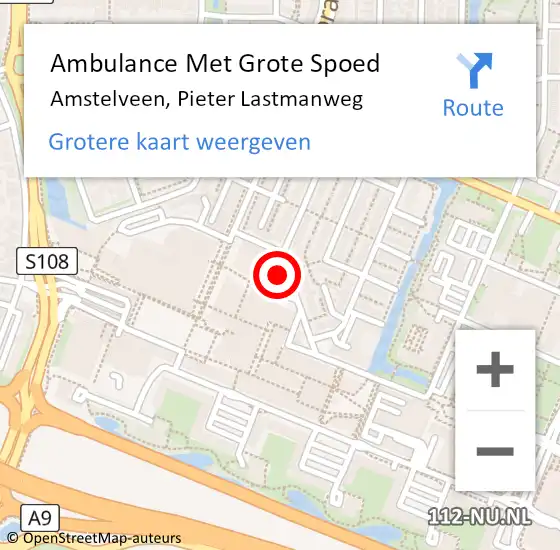 Locatie op kaart van de 112 melding: Ambulance Met Grote Spoed Naar Amstelveen, Pieter Lastmanweg op 4 mei 2024 12:25