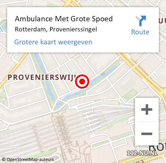 Locatie op kaart van de 112 melding: Ambulance Met Grote Spoed Naar Rotterdam, Provenierssingel op 4 mei 2024 12:28