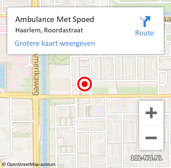 Locatie op kaart van de 112 melding: Ambulance Met Spoed Naar Haarlem, Roordastraat op 4 mei 2024 12:40