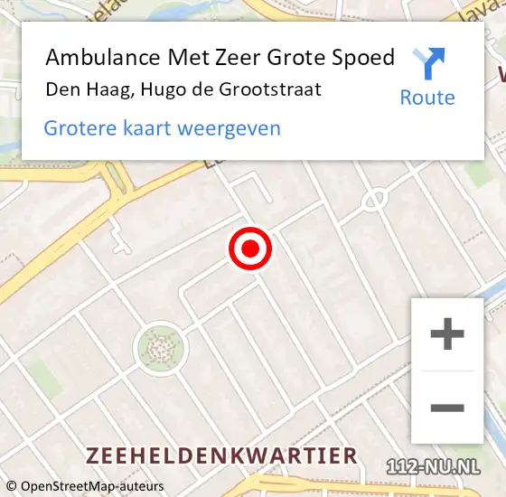 Locatie op kaart van de 112 melding: Ambulance Met Zeer Grote Spoed Naar Den Haag, Hugo de Grootstraat op 4 mei 2024 12:48