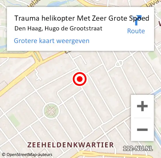 Locatie op kaart van de 112 melding: Trauma helikopter Met Zeer Grote Spoed Naar Den Haag, Hugo de Grootstraat op 4 mei 2024 12:49