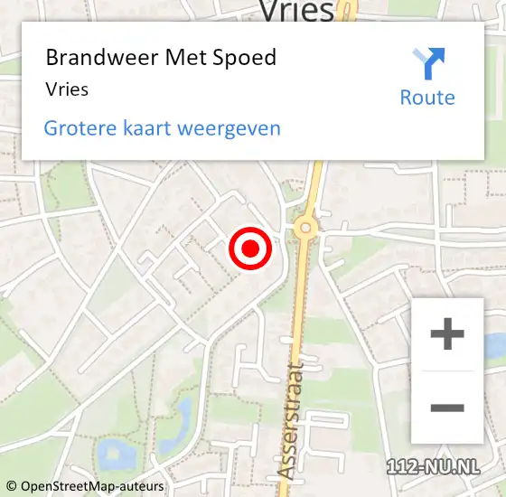 Locatie op kaart van de 112 melding: Brandweer Met Spoed Naar Vries op 4 mei 2024 12:50