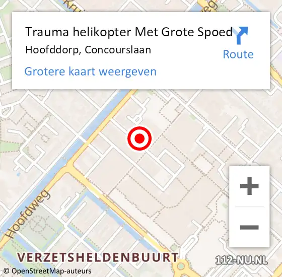 Locatie op kaart van de 112 melding: Trauma helikopter Met Grote Spoed Naar Hoofddorp, Concourslaan op 4 mei 2024 12:52