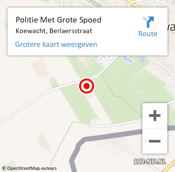 Locatie op kaart van de 112 melding: Politie Met Grote Spoed Naar Koewacht, Berlaersstraat op 4 mei 2024 12:56