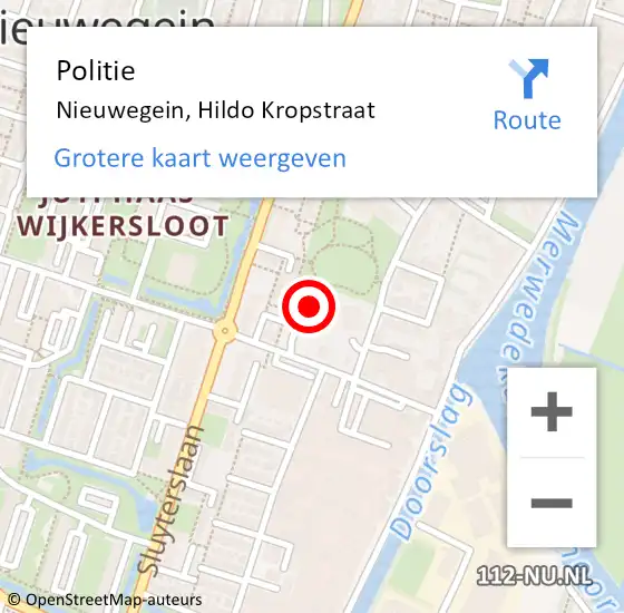 Locatie op kaart van de 112 melding: Politie Nieuwegein, Hildo Kropstraat op 4 mei 2024 13:02