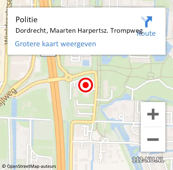 Locatie op kaart van de 112 melding: Politie Dordrecht, Maarten Harpertsz. Trompweg op 4 mei 2024 13:10