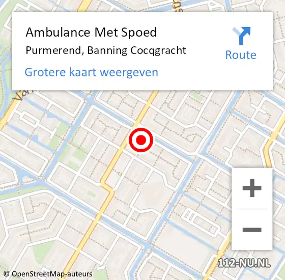 Locatie op kaart van de 112 melding: Ambulance Met Spoed Naar Purmerend, Banning Cocqgracht op 4 mei 2024 13:29