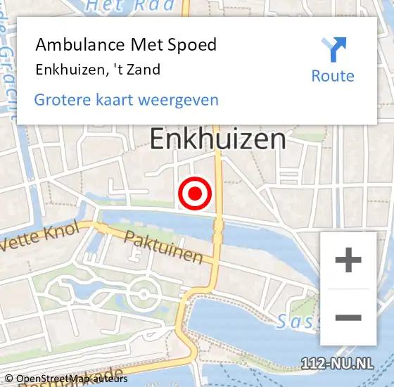 Locatie op kaart van de 112 melding: Ambulance Met Spoed Naar Enkhuizen, 't Zand op 4 mei 2024 13:58