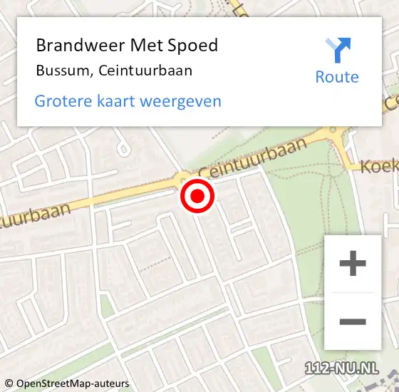 Locatie op kaart van de 112 melding: Brandweer Met Spoed Naar Bussum, Ceintuurbaan op 4 mei 2024 14:03