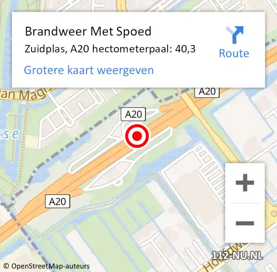 Locatie op kaart van de 112 melding: Brandweer Met Spoed Naar Zuidplas, A20 hectometerpaal: 40,3 op 4 mei 2024 14:04