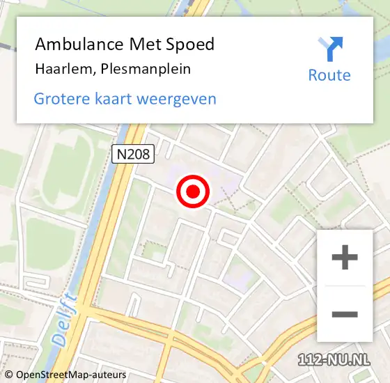 Locatie op kaart van de 112 melding: Ambulance Met Spoed Naar Haarlem, Plesmanplein op 4 mei 2024 14:06