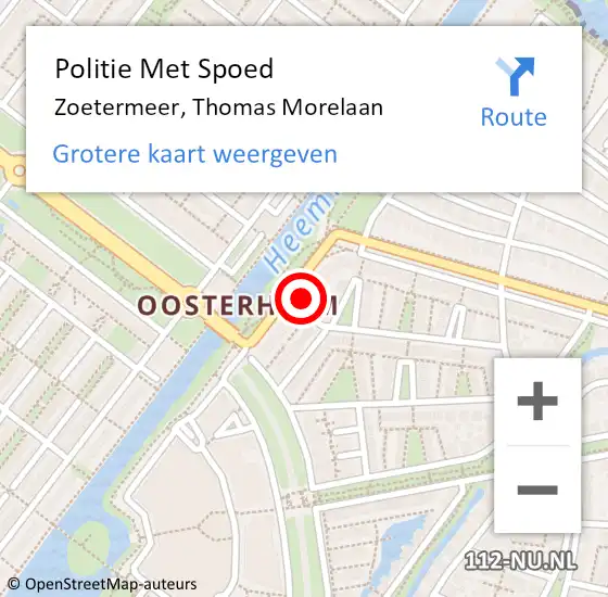 Locatie op kaart van de 112 melding: Politie Met Spoed Naar Zoetermeer, Thomas Morelaan op 4 mei 2024 14:12