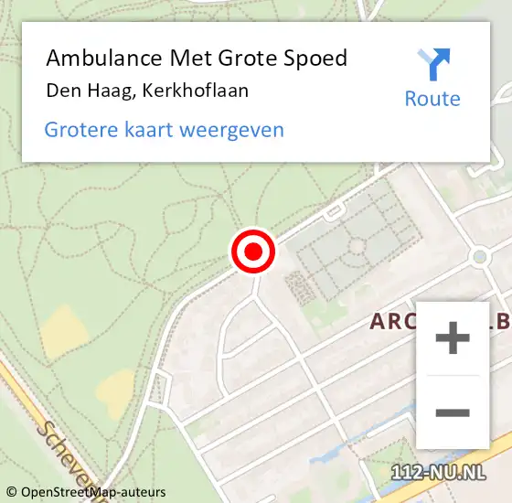 Locatie op kaart van de 112 melding: Ambulance Met Grote Spoed Naar Den Haag, Kerkhoflaan op 4 mei 2024 14:13