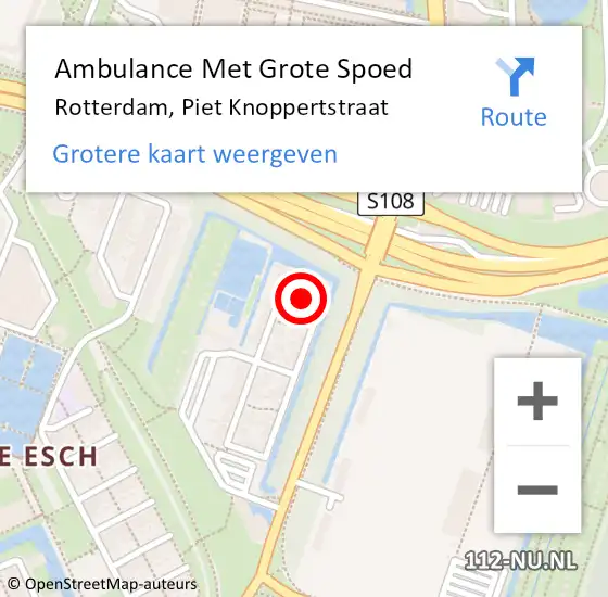 Locatie op kaart van de 112 melding: Ambulance Met Grote Spoed Naar Rotterdam, Piet Knoppertstraat op 4 mei 2024 14:22