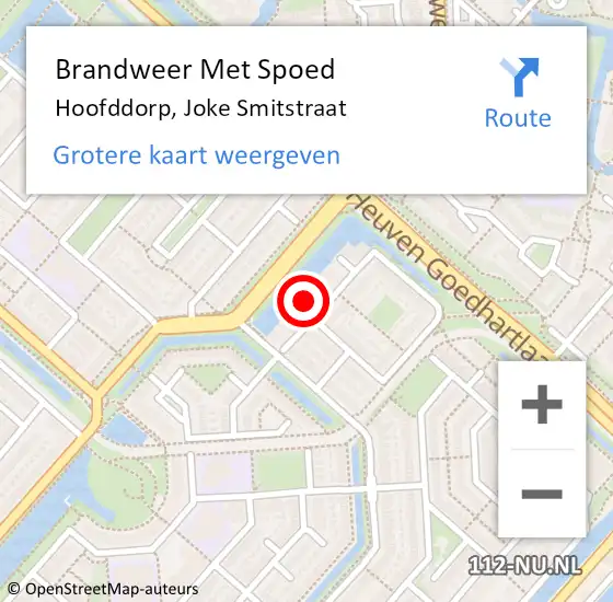 Locatie op kaart van de 112 melding: Brandweer Met Spoed Naar Hoofddorp, Joke Smitstraat op 4 mei 2024 14:24